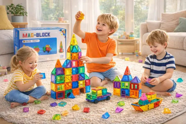 MAG-BLOCK Magnetbausteine 120 Teile – Magnetische Fliesen Set für Kinder ab 3 Jahren – 3D Bauen, Kreativität & Lernen