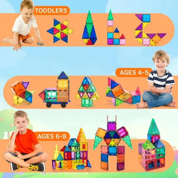 MAG-BLOCK Magnetbausteine 120 Teile – Magnetische Fliesen Set für Kinder ab 3 Jahren – 3D Bauen, Kreativität & Lernen