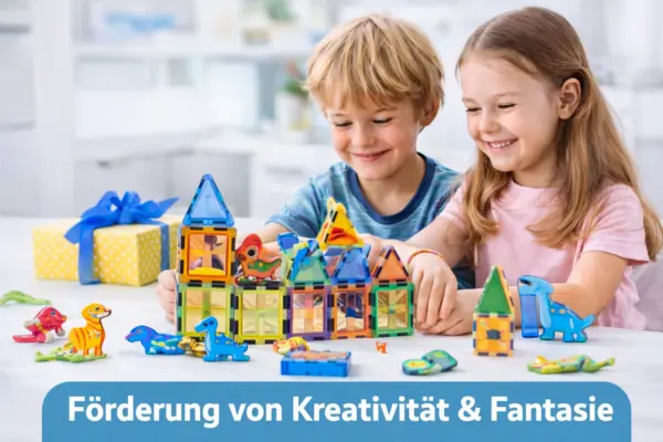 Magnetbausteine Dinosaurier Set – 54 Teile (42 Magnetblöcke + 12 Dino-Figuren) – Magnetisches Konstruktionsspielzeug für Kinder ab 3 Jahren