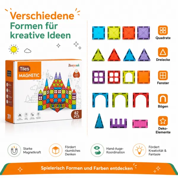 Magnetbausteine Set 82-teilig für Kinder ab 3 Jahren – Magnetische Bauklötze