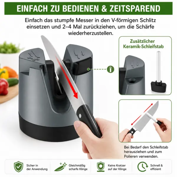 Messerschärfer mit automatischer Winkeleinstellung für Messer mit gerader Klinge, gezackte Messer und Scheren