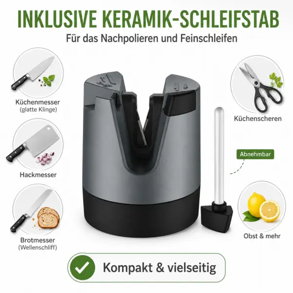 Messerschärfer mit automatischer Winkeleinstellung für Messer mit gerader Klinge, gezackte Messer und Scheren