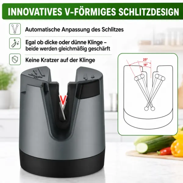 Messerschärfer mit automatischer Winkeleinstellung für Messer mit gerader Klinge, gezackte Messer und Scheren