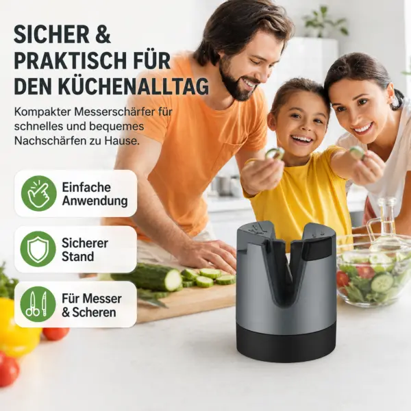 Messerschärfer mit automatischer Winkeleinstellung für Messer mit gerader Klinge, gezackte Messer und Scheren