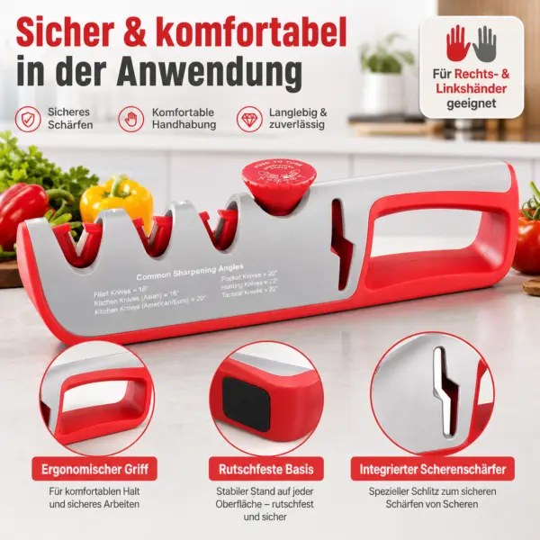 4-in-1 Messerschärfer mit Winkeleinstellung – Grau/Rot