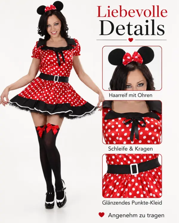 Süßes Damenkostüm „Minnie Mouse Look“ – Größe S (36/38)