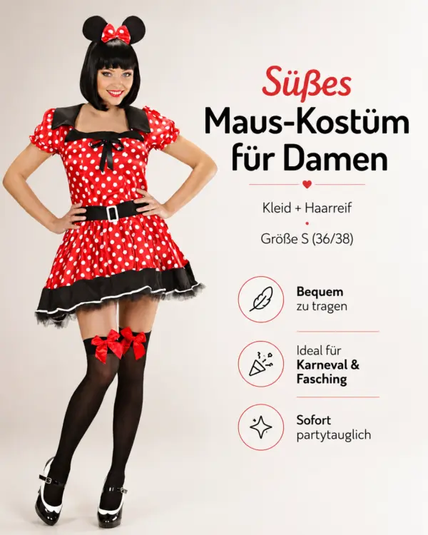 Süßes Damenkostüm „Minnie Mouse Look“ – Größe S (36/38)