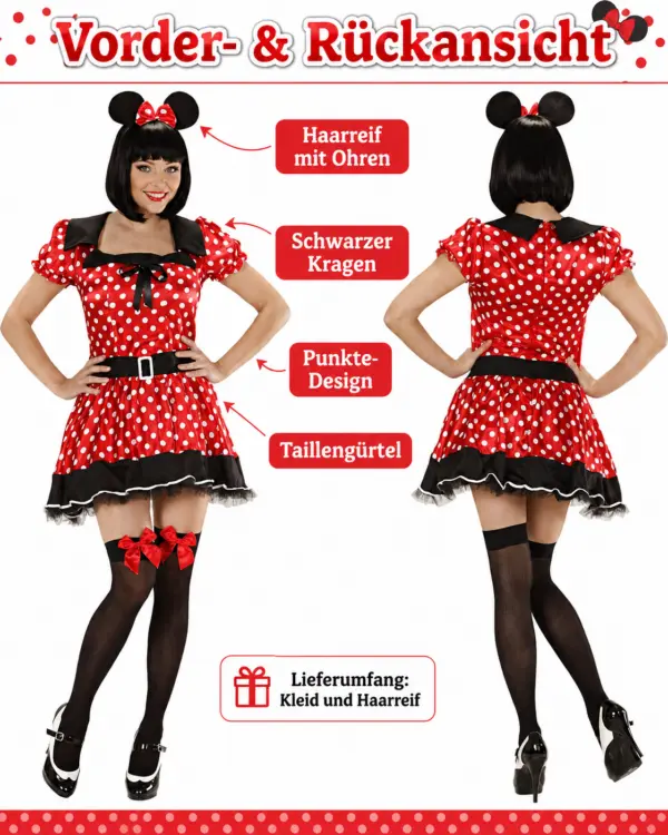 Süßes Damenkostüm „Minnie Mouse Look“ – Größe S (36/38)