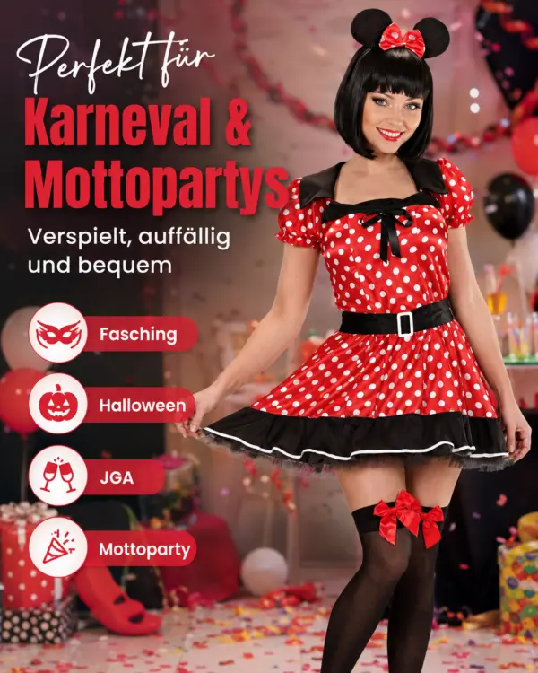 Süßes Damenkostüm „Minnie Mouse Look“ – Größe S (36/38)