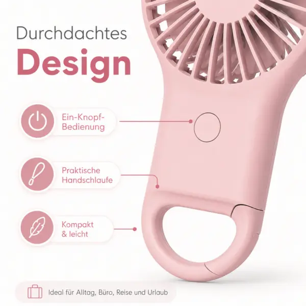 Mini Handventilator Pastellrosa – kompakt, leicht & ideal für unterwegs