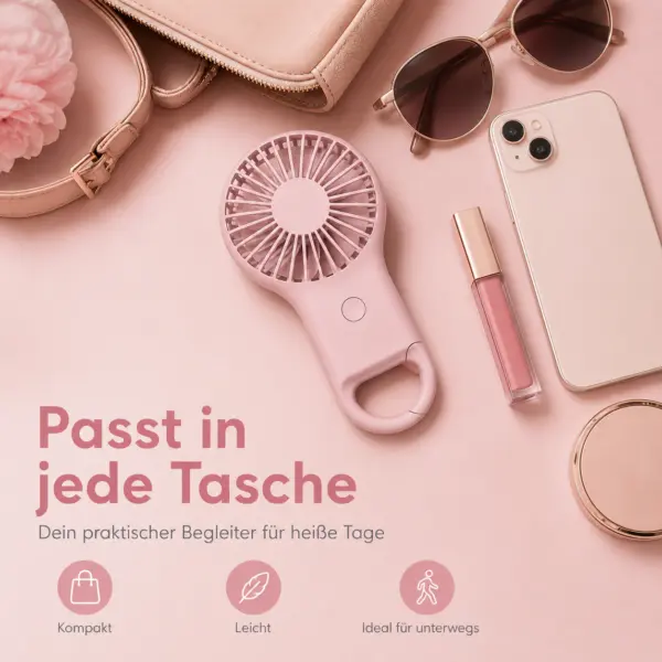 Mini Handventilator Pastellrosa – kompakt, leicht & ideal für unterwegs