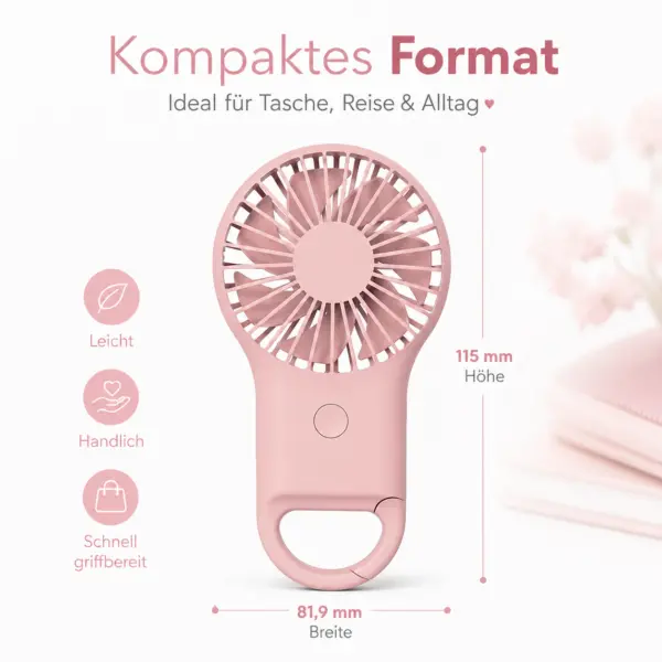 Mini Handventilator Pastellrosa – kompakt, leicht & ideal für unterwegs