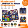 Montessori Activity Lernbuch 1 Montessori Activity Lernbuch - 8 in 1 mit englischen Wörtern, Motorikspielzeug für Kleinkinder, Reisespielzeug, Lernspielzeug