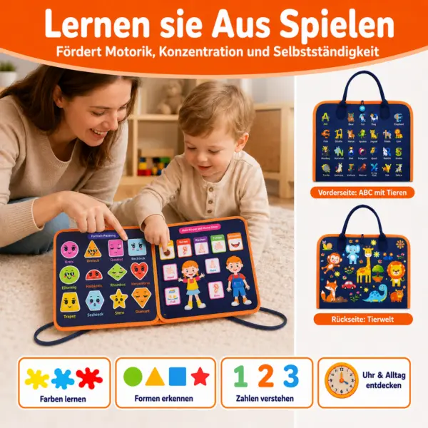 Montessori Activity Lernbuch 8 in 1 Montessori Activity Lernbuch - 8 in 1 mit englischen Wörtern, Motorikspielzeug für Kleinkinder, Reisespielzeug, Lernspielzeug