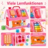 Montessori Haus Spielzeug ab 18 Monaten – Lernspielzeug mit Musik, Formen, Telefon, Xylophon, Steckspiel & Motorik-Spielhaus für Kleinkinder, Rosa