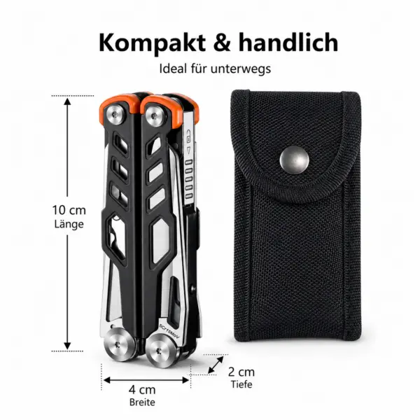 Multitool mit Zange 15 in 1 – Multifunktionswerkzeug schwarz mit Messer, Säge, Schere & Schraubendreher inkl. Nylontasche für Camping & Outdoor