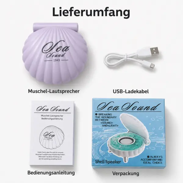 Kabelloser Muschel-Lautsprecher mit LED-Ambientelicht, USB-C und TWS-Funktion – Lila