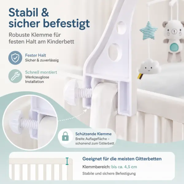 Baby Mobile mit Spieluhr fürs Kinderbett – Teddy, Sterne & Mond, beruhigende Melodie für Neugeborene