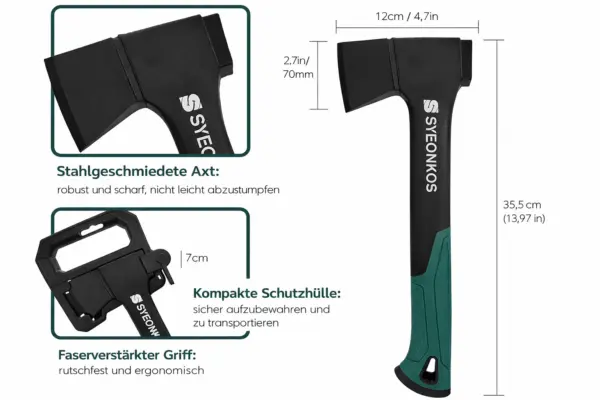 Outdoor Axt mit Schutzhülle – robuste Camping- & Spaltaxt aus gehärtetem Stahl integrierter Hammer Outdoor Axt mit Schutzhülle – robuste Camping- & Spaltaxt aus gehärtetem Stahl, rutschfester Griff, integrierter Hammer