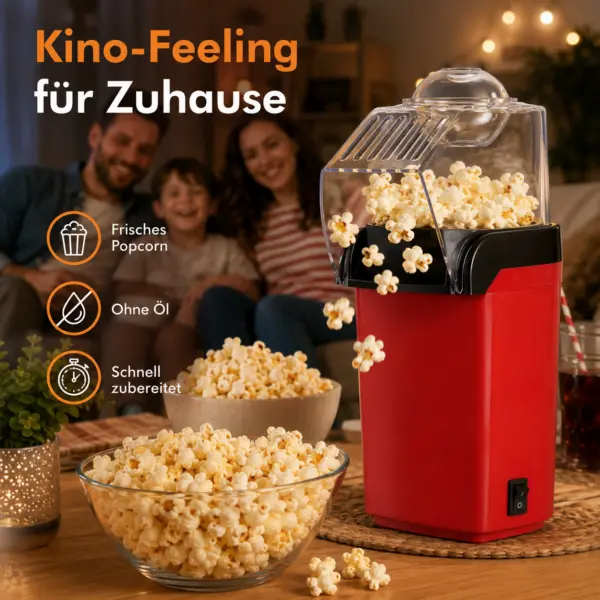 Popcornmaschine Heißluft – rote Popcorn Maker Maschine für frisches Popcorn ohne Öl