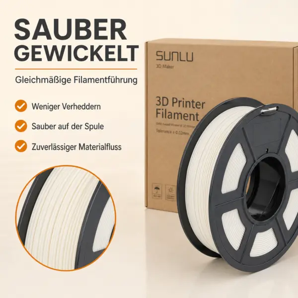 SUNLU 3D Drucker Filament ABS 1,75 mm Cremeweiß/White, 1 kg Spule, Toleranz ±0,02 mm, 3D Printer Filament für FDM 3D Drucker
