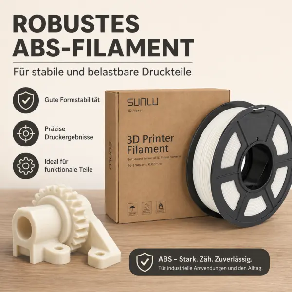 SUNLU 3D Drucker Filament ABS 1,75 mm Cremeweiß/White, 1 kg Spule, Toleranz ±0,02 mm, 3D Printer Filament für FDM 3D Drucker