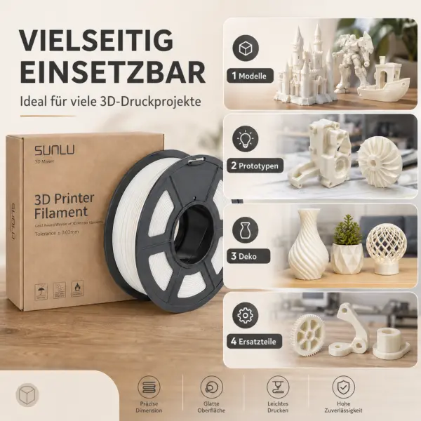 SUNLU 3D Drucker Filament ABS 1,75 mm Cremeweiß/White, 1 kg Spule, Toleranz ±0,02 mm, 3D Printer Filament für FDM 3D Drucker