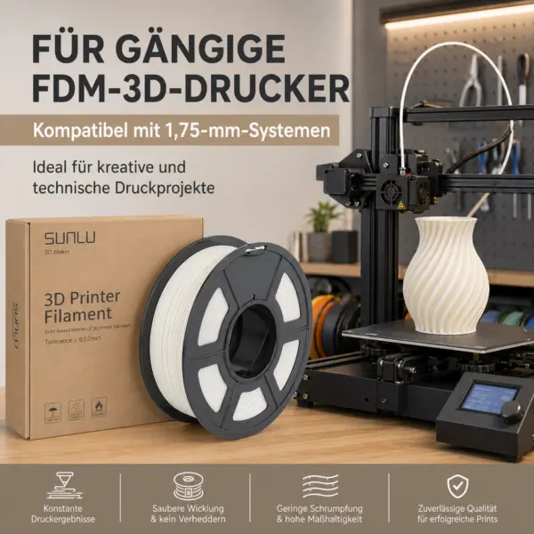 SUNLU 3D Drucker Filament ABS 1,75 mm Cremeweiß/White, 1 kg Spule, Toleranz ±0,02 mm, 3D Printer Filament für FDM 3D Drucker