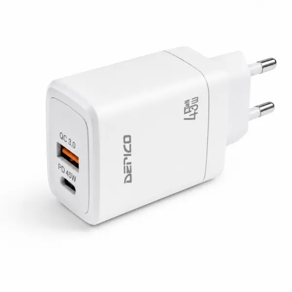 Derico 45W GaN - Schnellladegerät -  USB-C PD & USB-A QC 3.0 – 2-Port Netzteil mit PPS, EU-Stecker, weiß