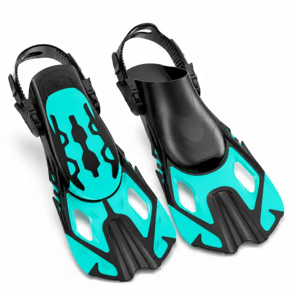 Schnorchelflossen XS, kurze Schwimmflossen, Flossen Größe 32 36, Kinder Schnorchelflossen, Schwimmflossen Kinder, kurze Flossen Urlaub, Flossen fürs Schnorcheln, Schwimmflossen türkis schwarz, verstellbare Schnorchelflossen, Flossen für Pool und Meer, Reiseflossen, Tauchflossen kurz, Flossen für Kinder und Jugendliche