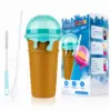 Slushy Becher 500 ml im Eiswaffel-Design – wiederverwendbarer Frozen Squeeze Cup mit Löffel-Strohhalm, Slush Eis Becher für Saft, Cola, Smoothies