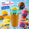 Slushy Becher 500 ml im Eiswaffel-Design – Frozen Squeeze Cup mit Löffel-Strohhalm für Slush-Eis, Saft & Cola