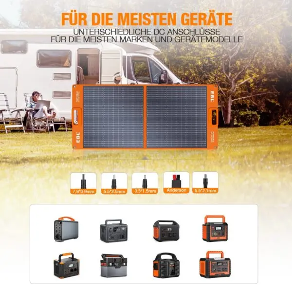 Solarpanel 100W faltbar – EBL Solarmodul monokristallin für Powerstation, tragbar