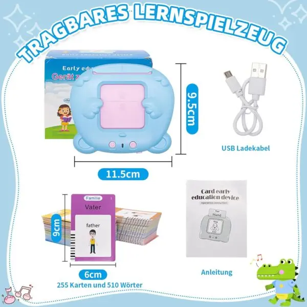 Interaktive Lernkarten Deutsch Englisch für Kinder – 255 Karten mit 510 Wörtern, sprechendes Lernspielzeug, Flashcards mit Kartenlesegerät, USB-aufladbar