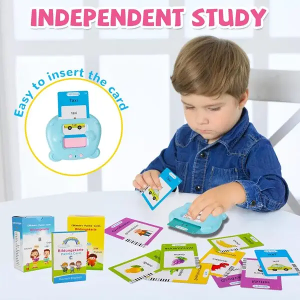 Interaktive Lernkarten Deutsch Englisch für Kinder – 255 Karten mit 510 Wörtern, sprechendes Lernspielzeug, Flashcards mit Kartenlesegerät, USB-aufladbar