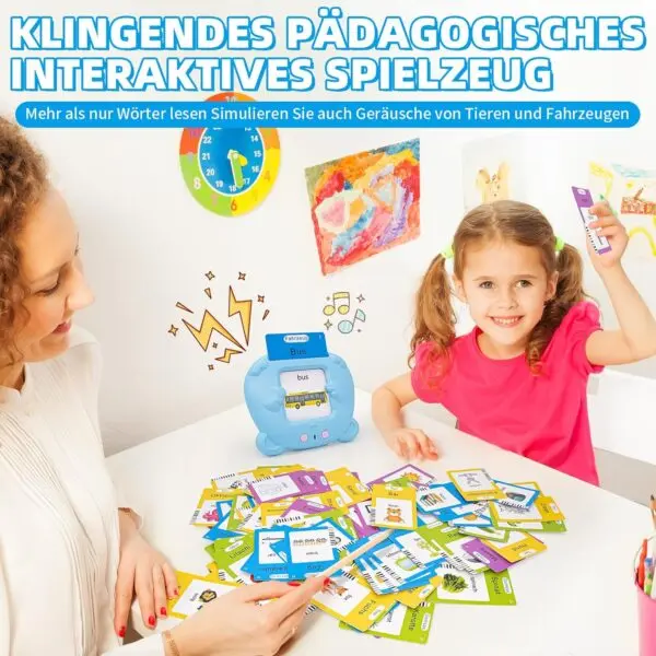 Interaktive Lernkarten Deutsch Englisch für Kinder – 255 Karten mit 510 Wörtern, sprechendes Lernspielzeug, Flashcards mit Kartenlesegerät, USB-aufladbar