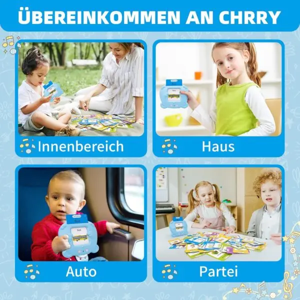 Interaktive Lernkarten Deutsch Englisch für Kinder – 255 Karten mit 510 Wörtern, sprechendes Lernspielzeug, Flashcards mit Kartenlesegerät, USB-aufladbar