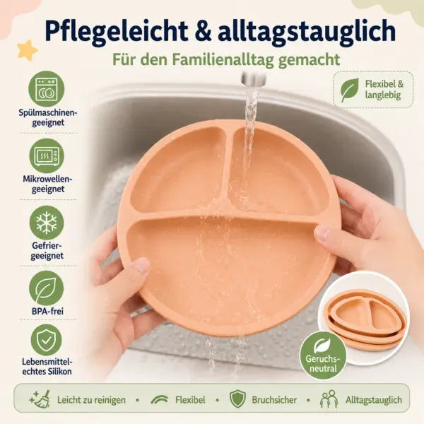 3er-Set Silikon-Teller mit Saugnapf – praktische Kinderteller für entspannte Mahlzeiten