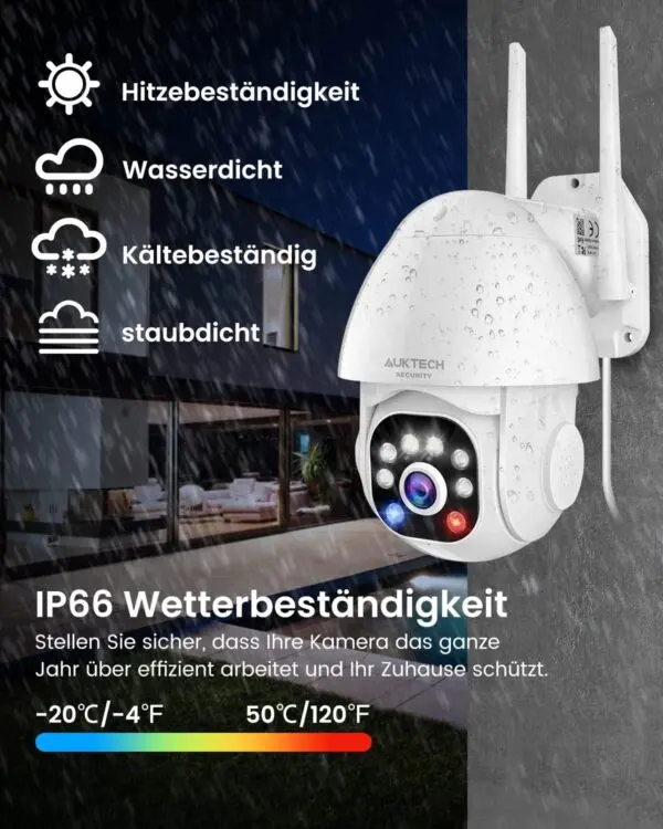 Überwachunmkskamera AUKTECH 2K WLAN Überwachungskamera Außen mit Bewegungserkennung, Nachtsicht & 355° Drehung