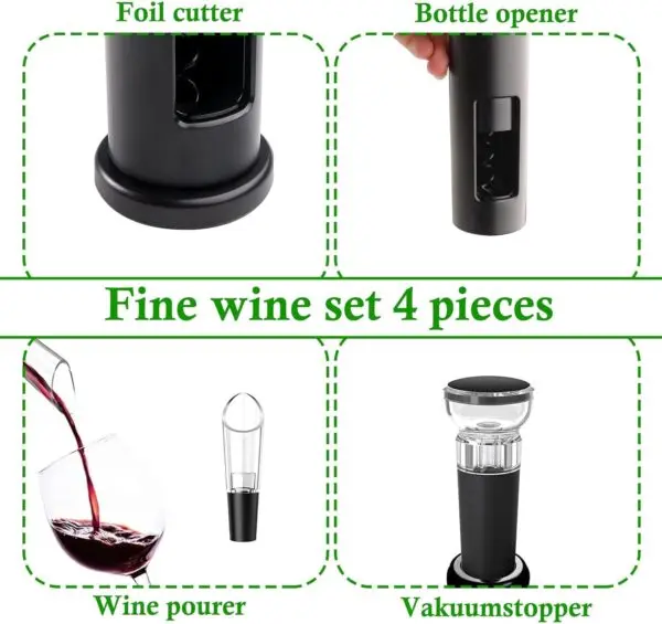 Vakuum Weinöffner Set Edelstahl – Korkenzieher mit Pumpe, Ausgießer, Vakuumverschluss & Folienmesser