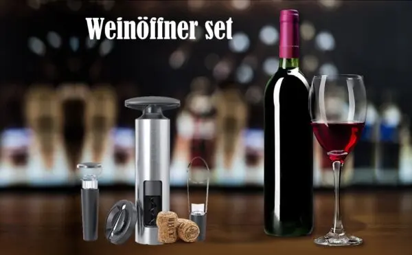 Vakuum Weinöffner Set Edelstahl – Korkenzieher mit Pumpe, Ausgießer, Vakuumverschluss & Folienmesser
