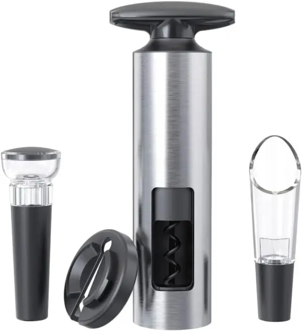 Vakuum Weinöffner Set Edelstahl – Korkenzieher mit Pumpe, Ausgießer, Vakuumverschluss & Folienmesser