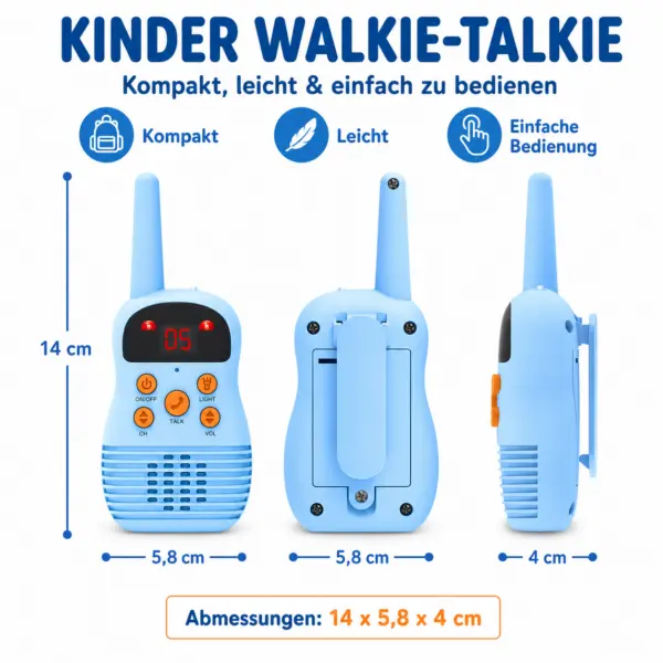 Walkie Talkie 2er Set Walkie Talkie 2er Set – Blau & Rosa mit Licht, Display & klarer Sprachfunktion