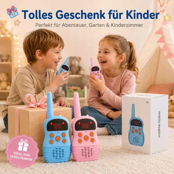 Walkie Talkie 2er Set – Blau & Rosa mit Licht Walkie Talkie 2er Set – Blau & Rosa mit Licht, Display & klarer Sprachfunktion