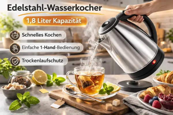 Edelstahl Wasserkocher 1,8 Liter – Schnell, sicher & elegant für Küche und Büro