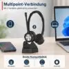 Bluetooth Headset mit Mikrofon & Ladestation, kabelloses Büro Headset mit USB Dongle, Bluetooth 5.2, bis zu 40 Std. Akkulaufzeit