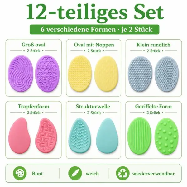 Sensoriksteine Fidget Toys Set – 12 Stück Anti-Stress Sensory Stones aus Silikon