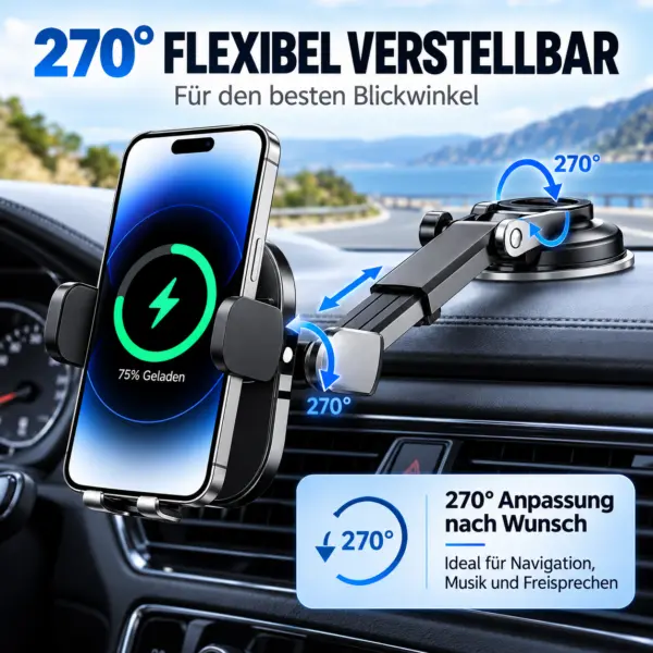 15W Wireless Auto-Handyhalterung mit Schnellladefunktion – automatische Klemmarme & 270° Verstellung