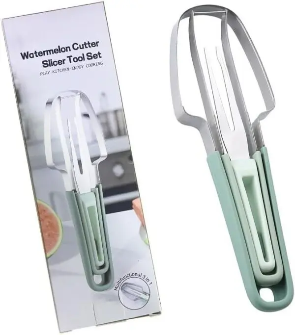 Melonenschneider 3-in-1 – Wassermelonen Schneider & Servierzange für Sommer, Obstsalat, BBQ, Picknick