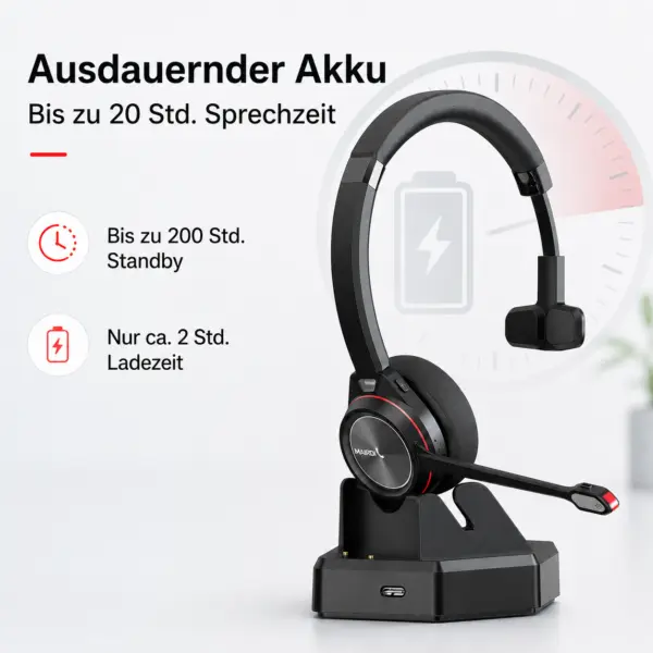 Bluetooth Headset mit Ladestation M890BT – kabelloses Business Headset mit Mikrofon, Geräuschreduzierung, bis 20 Std. Gesprächszeit, Bluetooth 5.1 für PC & Smartphone
